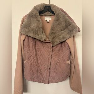 Anthropologie Women’s Marrakech Pink Quilted Faux Fur Collar Zip Jacket- M